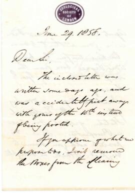 Letter from David William Mitchell of the Zoological Society of London to Brian Houghton Hodgson