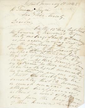 Letter from Brian Houghton Hodgson to H Torrens of the Royal Asiatic Society