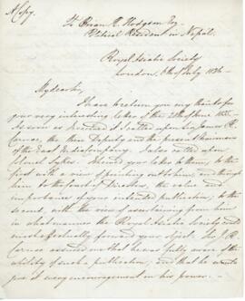 Letter from Alexander Johnston of the Royal Asiatic Society to Brian Houghton Hodgson