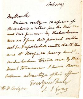 Letter from J E Gray to Brian Houghton Hodgson