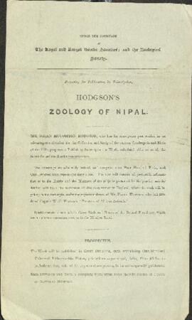 Publicity details for subscribers of Brian Houghton Hodgson's Zoology of Nipal