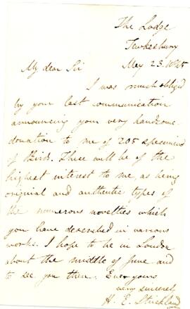 Letter from H E Strickland to Brian Houghton Hodgson