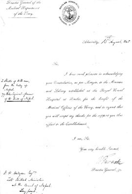 Letter from W Burnett to Brian Houghton Hodgson