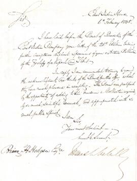 Letter from East India House to Brian Houghton Hodgson
