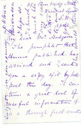 Letter from G F L Marshall to Brian Houghton Hodgson