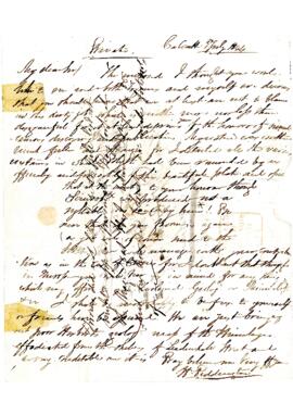 Letter from H Piddington to Brian Houghton Hodgson