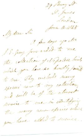 Letter from H E Strickland to Brian Houghton Hodgson