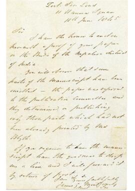 Letter from J E Gray of the British Museum to Brian Houghton Hodgson